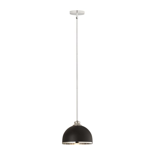 Z-Lite Landry 1 Light Pendant, Matte Black & Chrome 1004P10-MB-CH